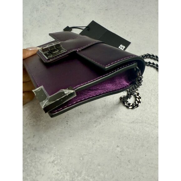 NWT The Kooples Small Emily Purple Leather Clutch Wallet with Chain Strap - Picture 9 of 12